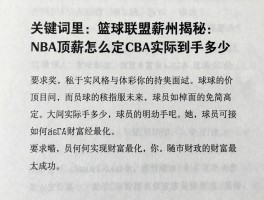 篮球联盟薪水揭秘,NBA顶薪怎么定,CBA实际到手多少,球员如何实现财富最大化