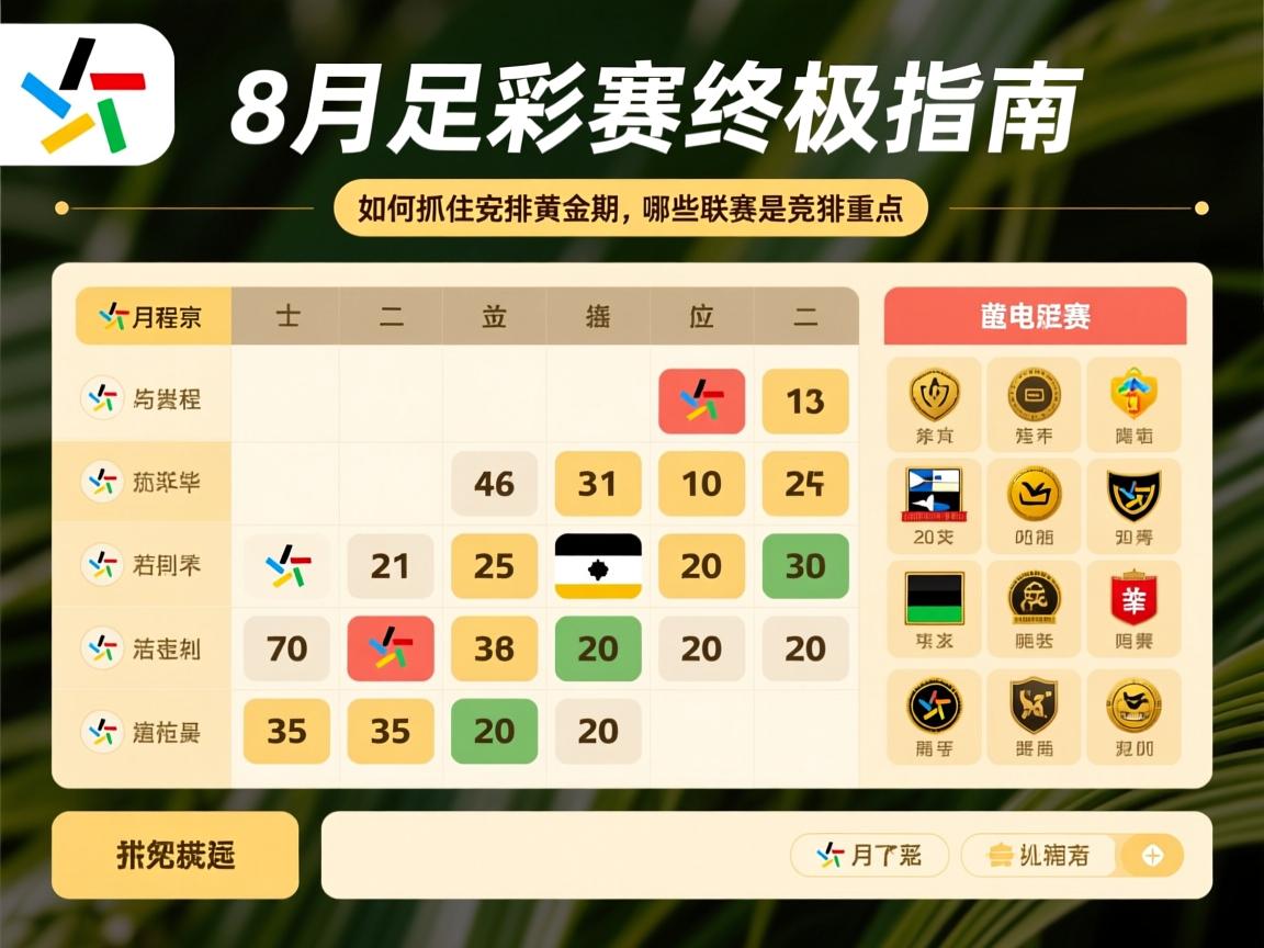 8月足彩赛程安排终极指南,如何抓住竞猜黄金期,哪些联赛是竞猜重点 8月足彩赛程安排终极指南,如何抓住竞猜黄金期,哪些联赛是竞猜重点