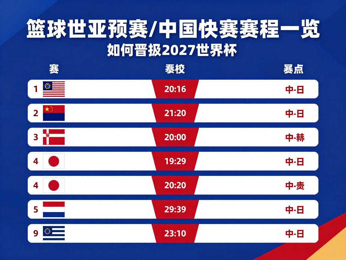 篮球世亚预赛中国队赛程一览,如何晋级2027世界杯,中日韩对决看点分析 篮球世亚预赛中国队赛程一览,如何晋级2027世界杯,中日韩对决看点分析